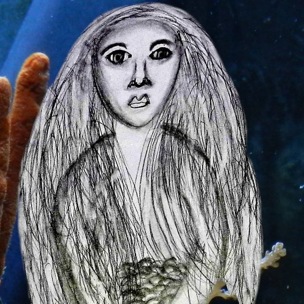 Hand Crafted Mermaid in Ocean Drawing Framed Art Print 8x10 Wall Picture